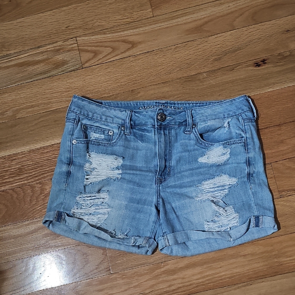 American Eagle Outfitters Light Blue Distressed Jean Shorts